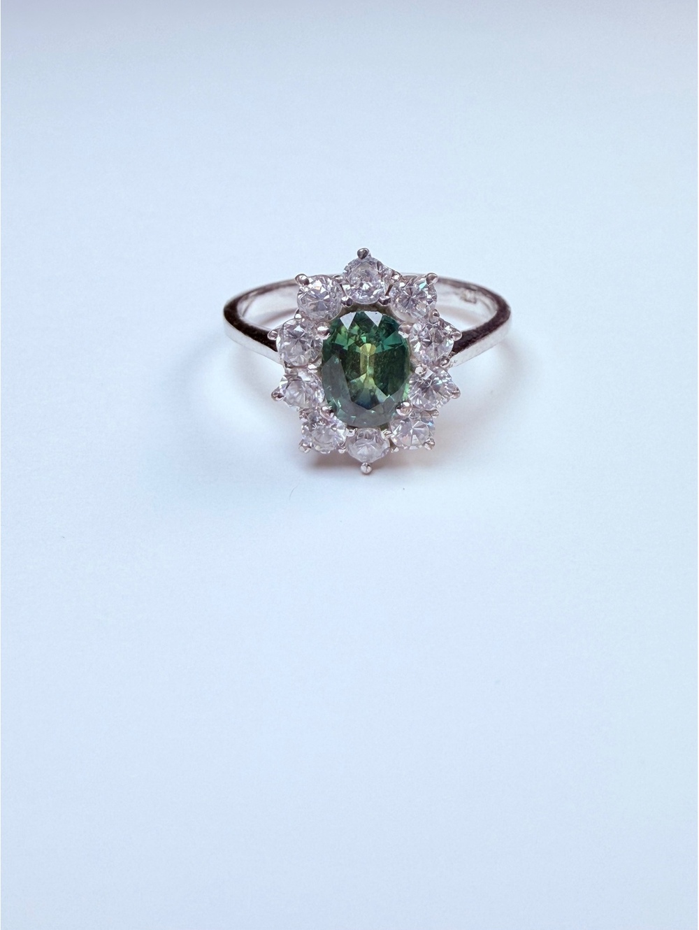 Green Teal Montana Sapphire & Cubic Zirconia 925 Sterling Silver Cocktail Ring